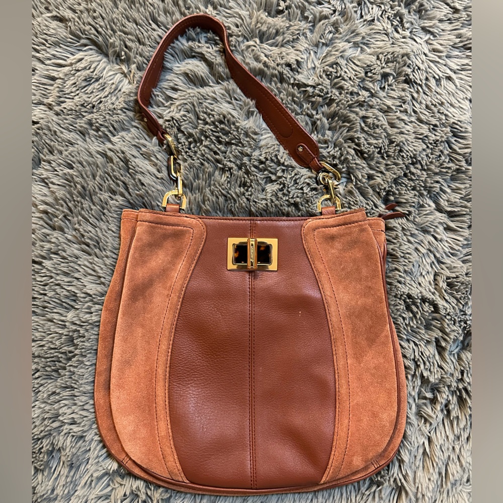 B. Makowsky Leather And Suede Shoulder Bag Purse